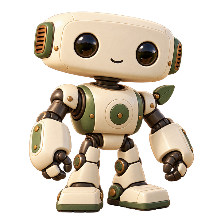 Rivet, a wide-headed cream robot with copper vents, a sturdy body and broad hands
