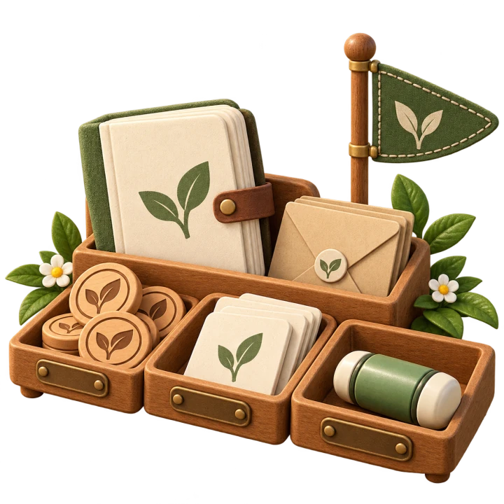 QURI’s field station keeps its leaf tokens, journal and expedition supplies ready